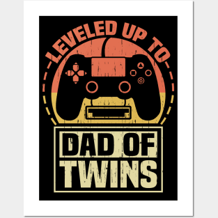 Gamer Dad Fathers Day Leveled Up To Dad Of Twins Vintage Posters and Art